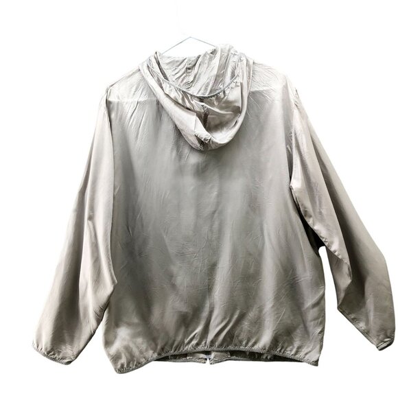 VTG Clothes Silky Jacket Womens L Gray Windbreaker Lightweight Hooded Full Zip - Picture 2 of 8